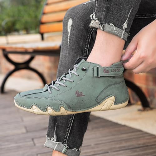 Women's Men's Casual Leather Boots Lightweight Slip-Resistant Breathable High Boots,Outdoor Suede Lace Up Adjustable Flat Shoes,Waterproof Driving Shoes Orthopedic Sneakers with Arch Support3