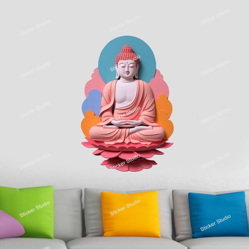Image of Lord Buddha PVC Vinyl,Wall Sticker for Home Decor - Ideal for Living Room, Bedroom, Hall, Kids Room, Play Room (Size -45 cm x 45 cm) (Buddha (58 cm x 40 cm))