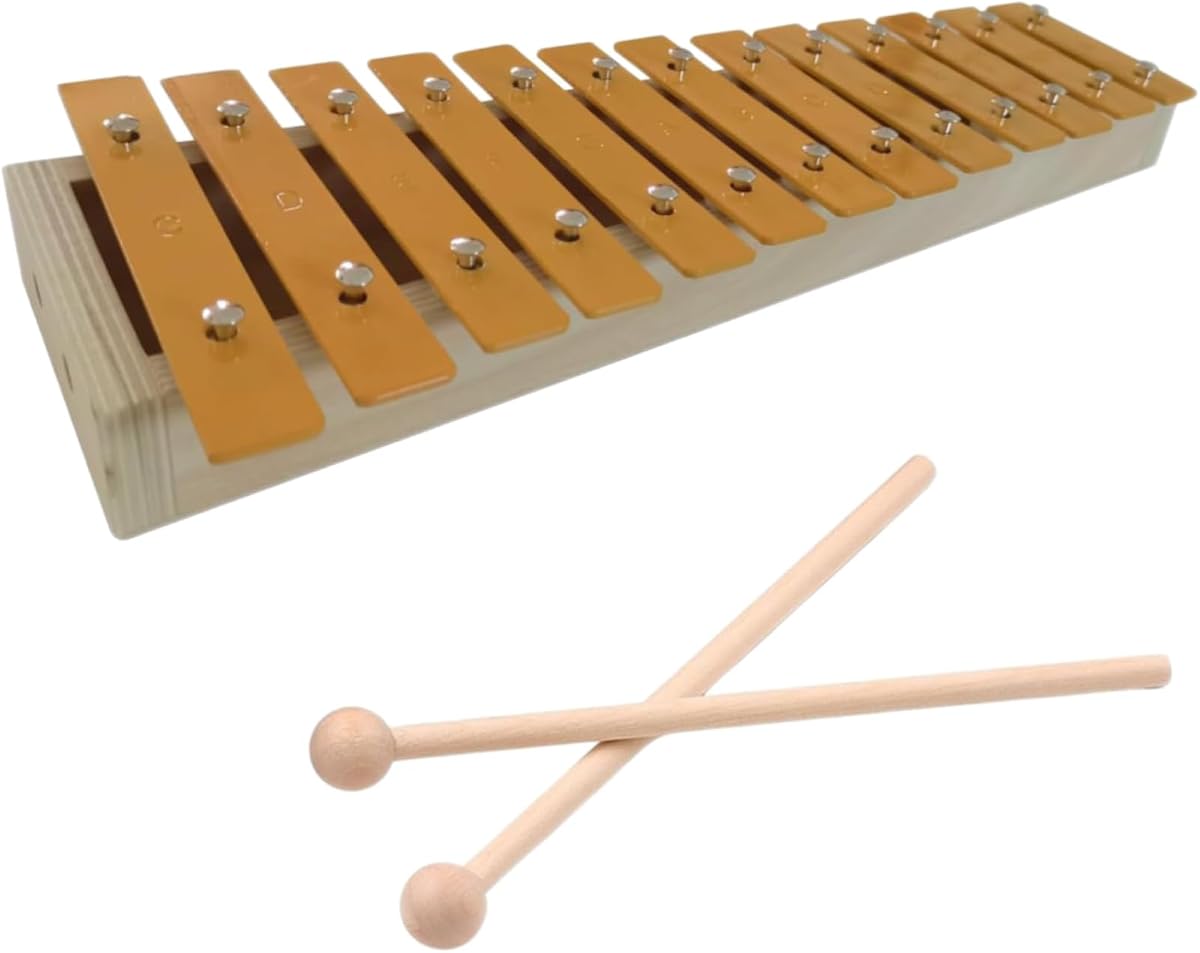 Xilófono Glockenspiel de 13 notas con 2 mazos para principiantes | Para educación musical; Box almacena mazos, sonido más rico.