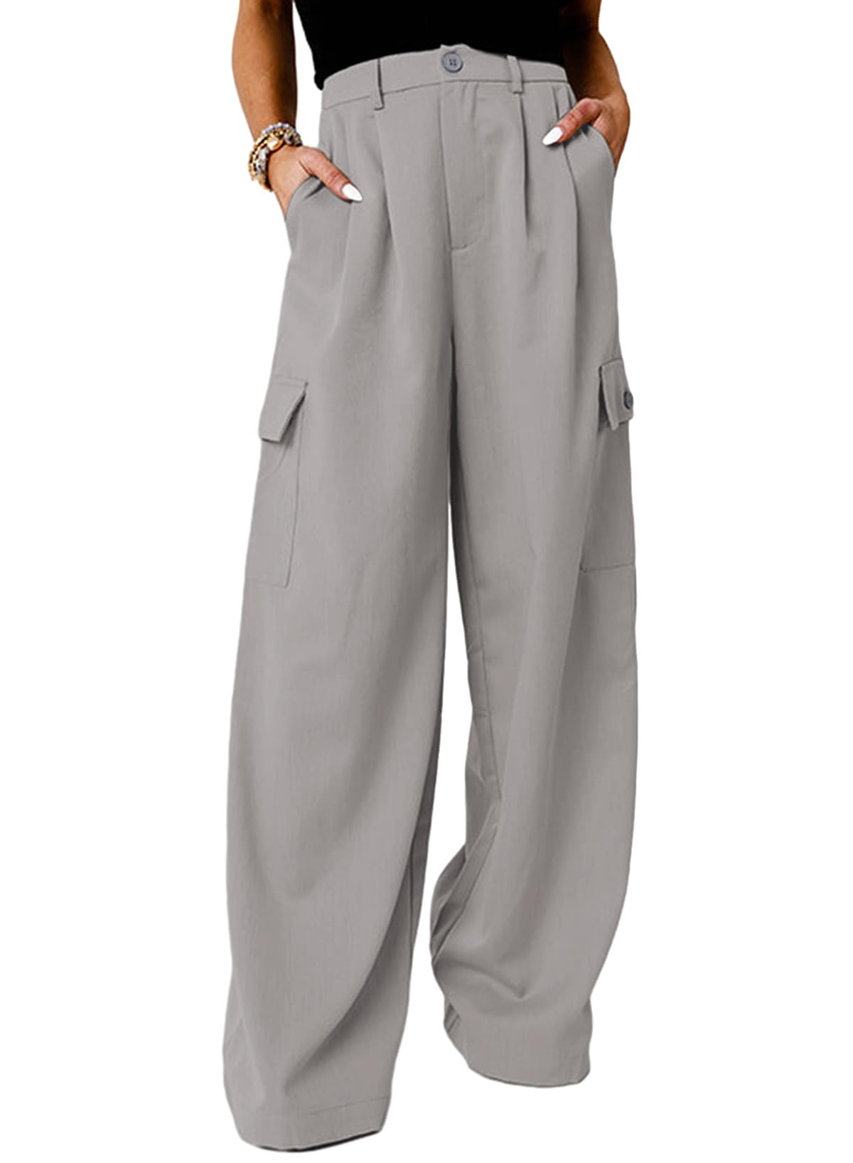 Dokotoo Womens High Waisted Wide Leg Cargo Pants Baggy Casual Work Pants with 4 Pockets