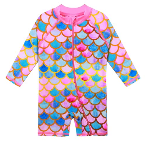Image of HUAANIUE Toddler Girl Swimsuit Long Sleeve UPF50+ Sun Protection