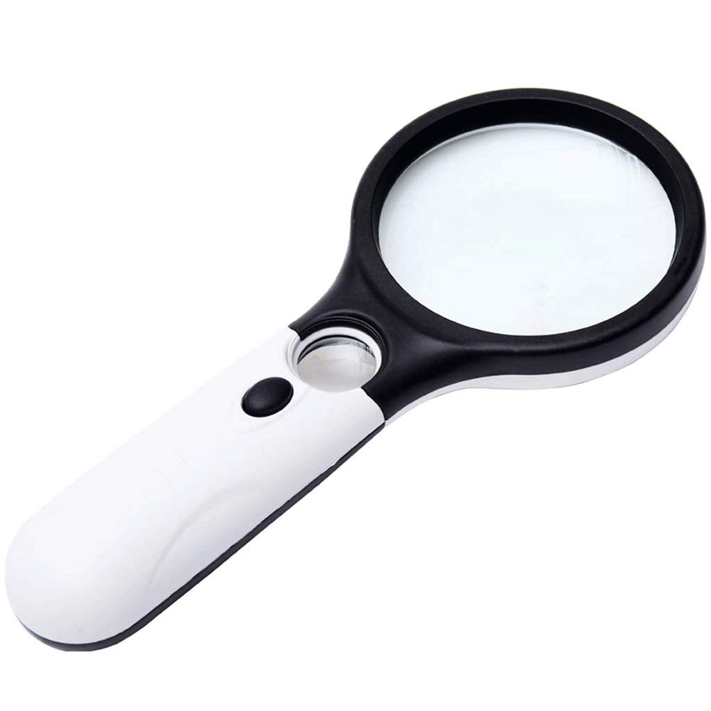 Lupa de Mano con Lente de Lectura iluminada, Lupa para joyería, Ideal para Leer, Manualidades, Pasatiempos y Costura en Blanco y Negro.