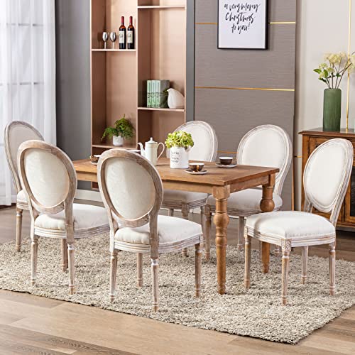 Colamy French Country Dining Chairs Set Of 2, Upholstered Farmhouse Dining Room Chairs With Round Back, Solid Wood Legs, Accent Side Chairs For Kitchen/Living Room/Bedroom- Beige #TOP3