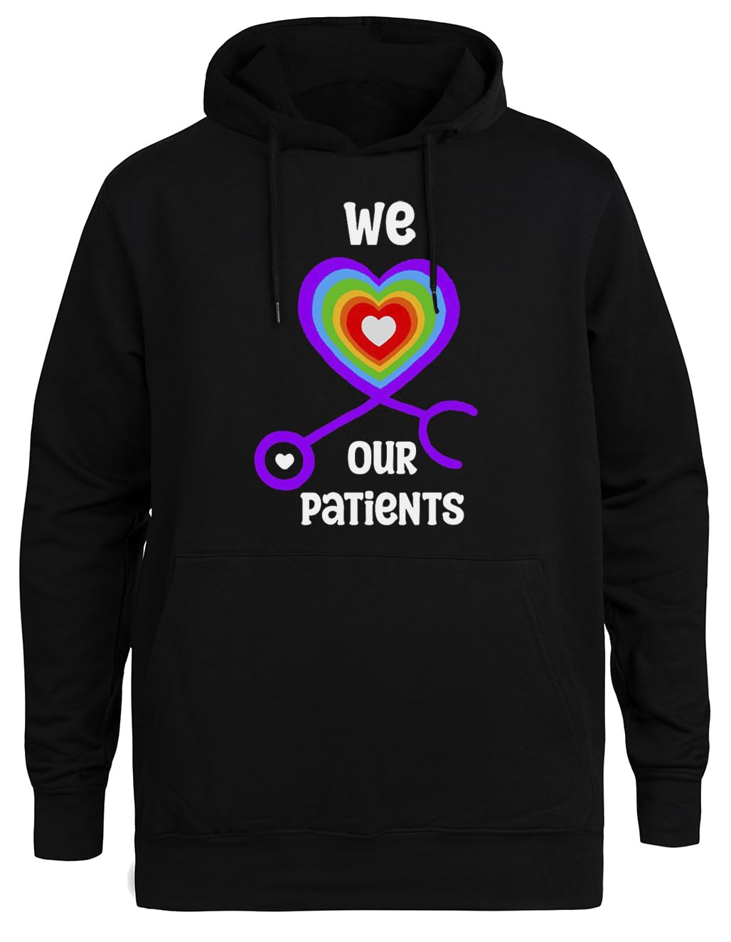 We Love Our Patients Unisex Czarna Bluza Ekologiczna z Kapturem Unisex Black Hoodie Eco-Friendly Hooded Jacket