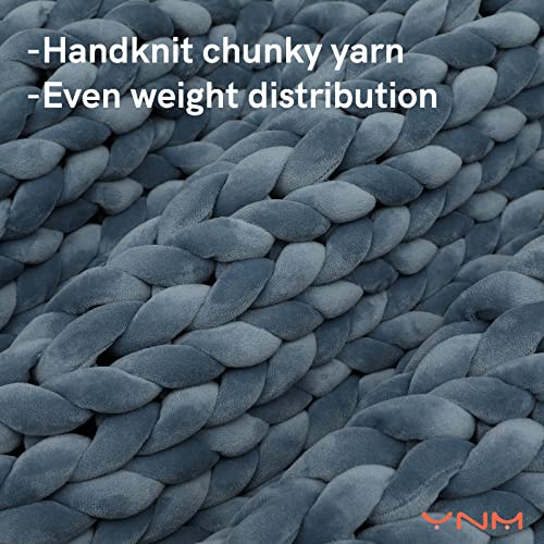 YnM Velvet Weighted Blanket, Handmade Chunky Knitted Design, Soft and Cozy, Temperature Regulating and Breathable, Machine Washable Throw for Sleep or Home Decor (Blue, 60x80 Inch, 20lbs)