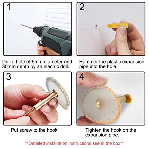 4 Pcs Unique Agate Wall Hooks For Hanging, Coat Hooks Wall Mounted Brass Single Hook For Hanging, Hat Bag Hooks For Wall Decorative Curtain Tieback Hooks #TOP6