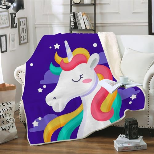 ZHXXFD Manta Unicornio Morado Infantil 130X150 Manta Sherpa Sofa para Chico Chica Niños,Manta Cama 90 Invierno Gruesa Infantil,Manta Franela Polar Termica Suave,A17
