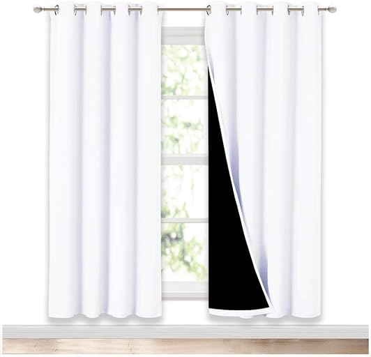 NICETOWN White Blackout Curtains for Nursery 52" Wide x 72" Long 2 Panels | 100% Blackout Full Light Blocking Drapes with Black Liner for Window, Thermal Insulated Draperies Room Darkening Decor