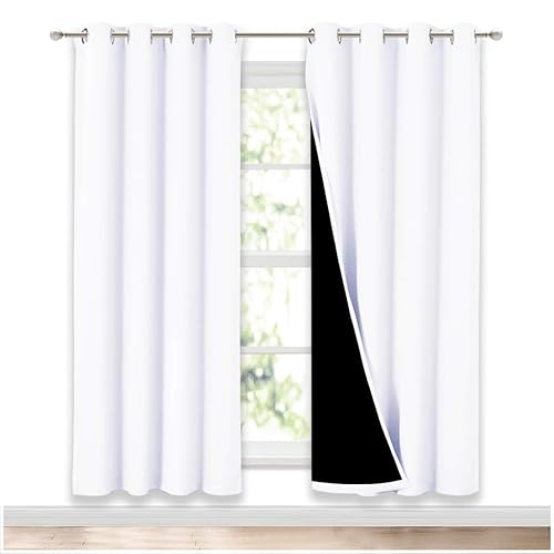 NICETOWN 100% Blackout Window Curtain Panels, Full Light Blocking Drapes with Black Liner for Nursery, 72 inch Drop Thermal Insulated Draperies (White, 2 Pieces, 52-inch Wide Per Panel) - Pure White - 52"W x 72"L (Pack of 2)