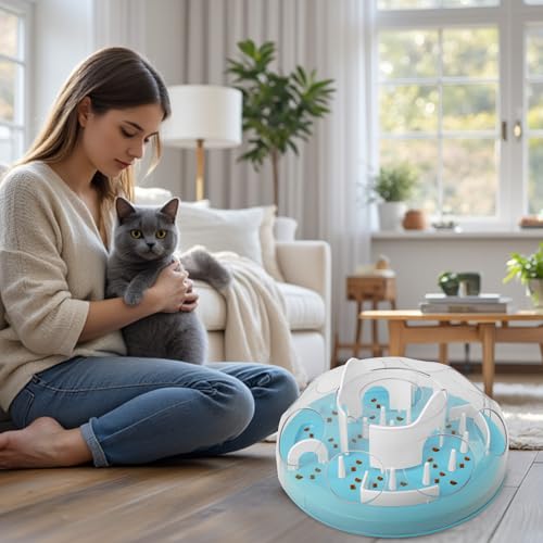 PAWISE Interactive Cat Puzzle Feeder, Adjustable Slow Feeder Toy for Mental Stimulation, Boredom Relief & Healthy Digestion in Indoor Cats,Enrichment & Cat Food Toy
