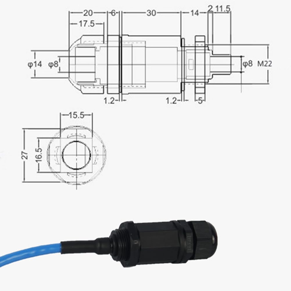 Lot de 5 connecteurs M22 RJ45 étanches CAT6 avec câble réseau de 25 cm | Cat5/5e/6 8P8C, IP67, connecteur de câble Ethernet CAT6, double tête, coupleur LAN extérieur, adaptateur mâle vers femelle