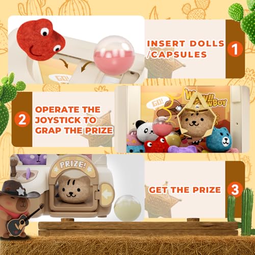 Joyfox Mini Claw Machine for Kids, Cute Capybara Vending Machine for Girls Age 5-6, Candy Grabber Dispenser with Plush Toy and Capsule for Boys, Birthday Gifts for Age 3+, Perfect for Family, Party