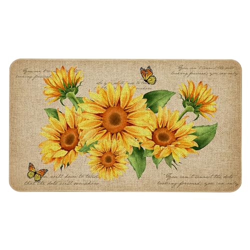 Kuyuayee Farmhouse Kitchen Mats Non-Slip Sunflower Kitchen Rugs Seasonal Flowers Home Decor Low Profile Washable Floor Mat 30x17 Inch
