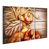 islandburner Cuadro Pan de panadería en una Mesa de Madera. Pan y Gavilla de Oídos de Trigo Impresión sobre Lienzo - Formato Grande - Cuadros Modernos JJR