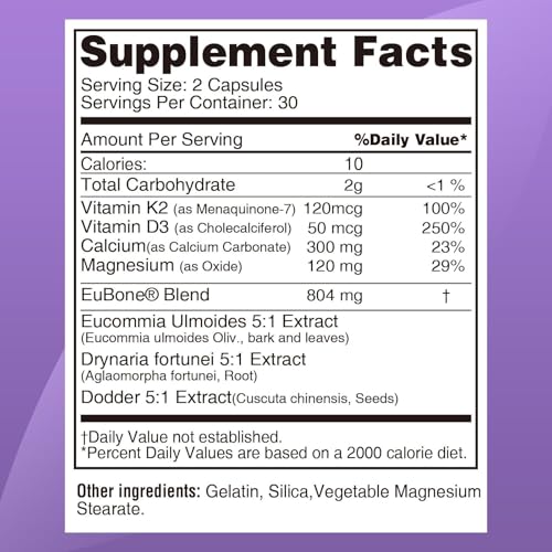 PureBotan EuBone Bone Health Supplement with Calcium Magnesium Vitamin D3 K2 Supports Bone Density & Strength, Plant-Based, Gluten Free, Tablets, 60 Count — view 6
