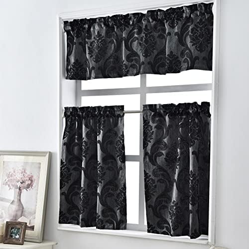NAPEARL Black Kitchen Curtains and Valances Set, Jacquard 3