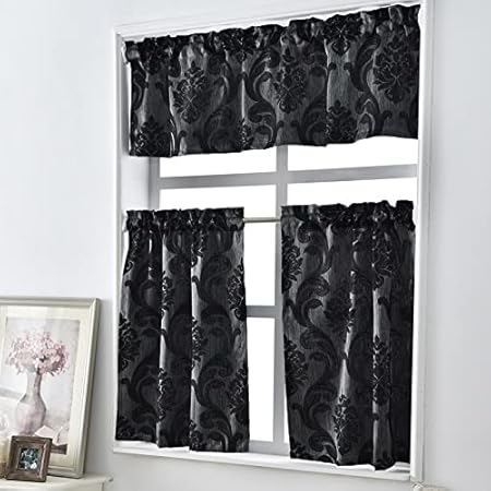 Amazon.com: NAPEARL Black Kitchen Curtains and Valances Set, Jacquard 3 ...