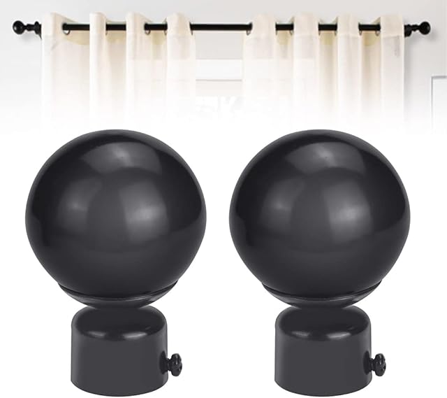 STCRERAG Poles Apart Ball Finial Curtain Rod Finials Replacement Sphere Drape Rod Finals Round Capped Finial Adjustable Screw for 25-28mm Curtain Internal Diameter Rods Set of 2, Black