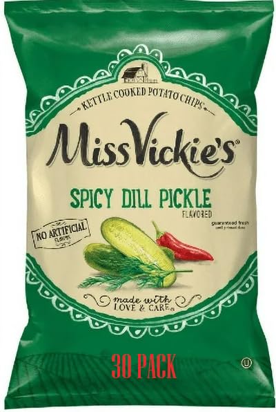 Spicy Dill Pickle, [Kettle Cooked Potato Chips] 1.375 oz [Pack of 30] Value Pack Bundled by SUPERDEALS with Mystery Gift