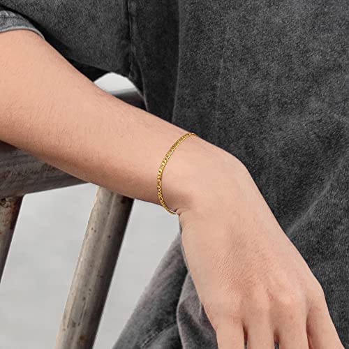 BRIJEWNES Figaro Chain Bracelet for Men & Women 3mm 18K Gold Plated Chain Bracelet 6.5-9 Inches, 925 Sterling Silver Clasp Durable, Unisex Jewelry Gift for Him or Her2