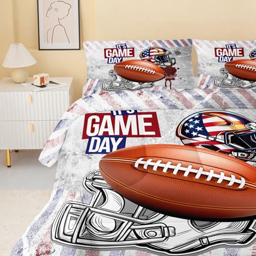 Image of QOOMO Baseball Kids Bedding Set,Cartoon Helmet Print Comforter Set Queen Size for Baseball Fan Room Decorat,Soft Lightweight Bed Set All Season,1 Comforter Set 2 Pillowcases