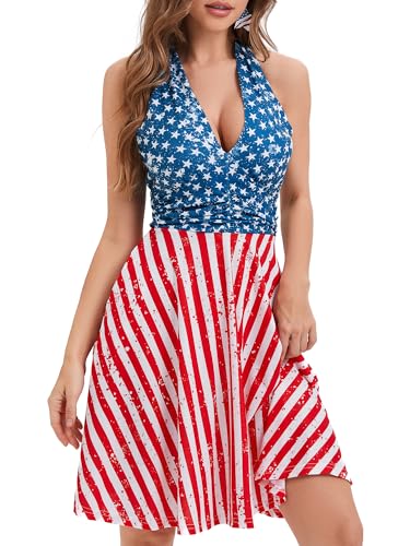 Image of Women's Summer Sundress- 2025 Sexy Halter Sleeveless Spring Boho Elastic Waist Ruffle Mini Dress