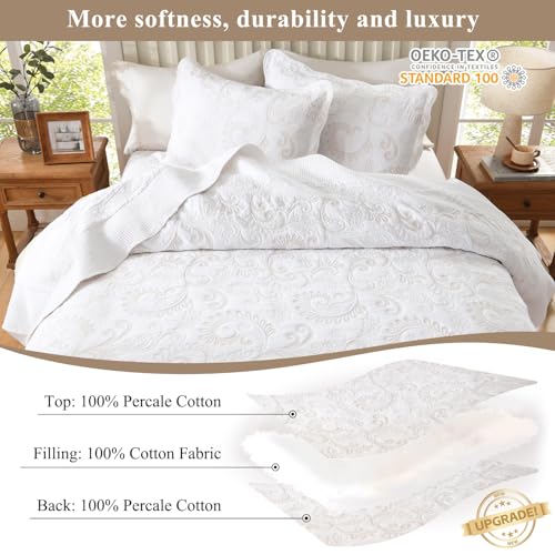 Oversized King Bedspread 120x120, Damask Scrolls Embroidery, Beige/White - image 5