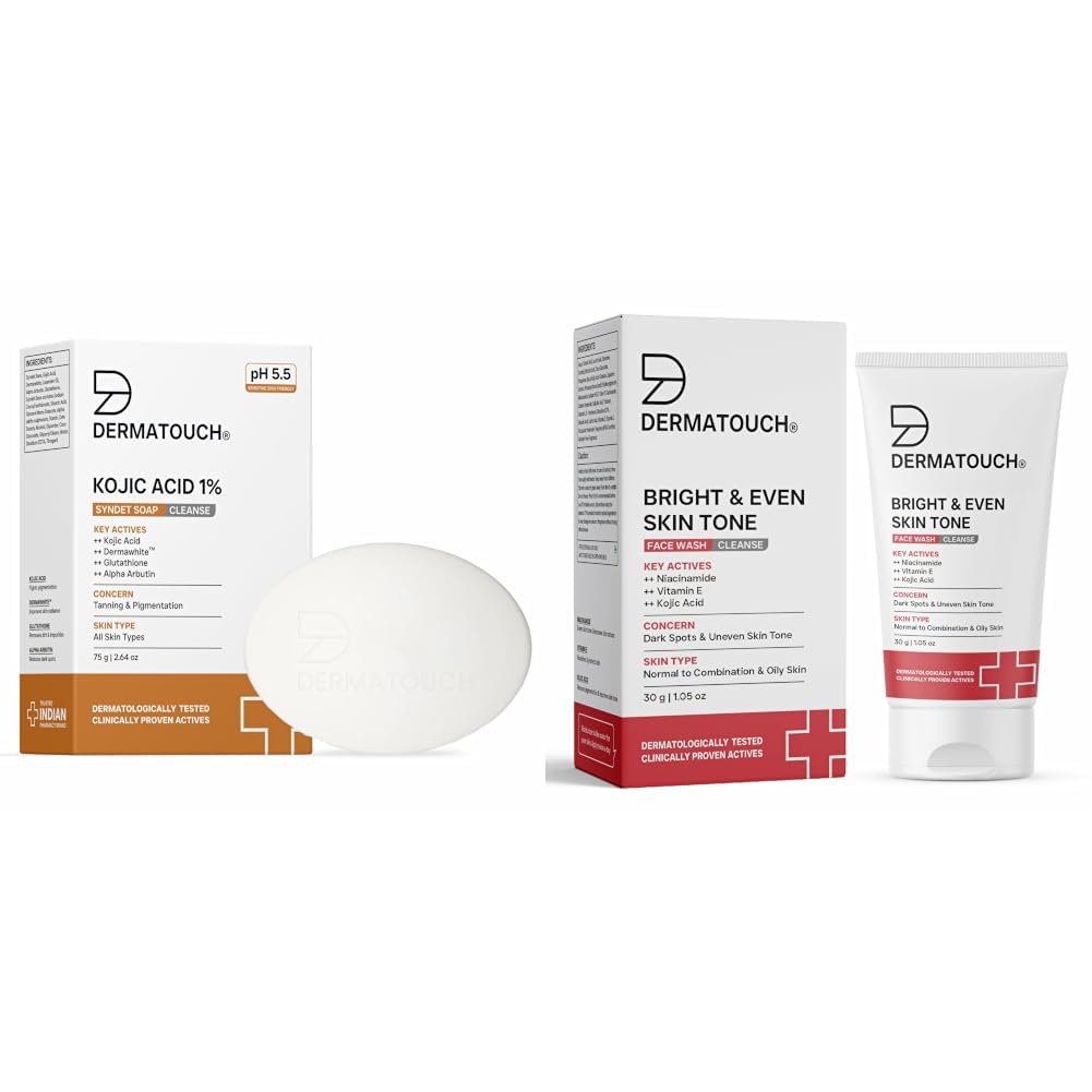 DERMATOUCH Kojic Acid 1% Soap with Glutathione & Alpha Arbutin 75g & Bright & Even Tone Face Wash with Niacinamide, Vitamin E and Kojic Acid 30g-image-8