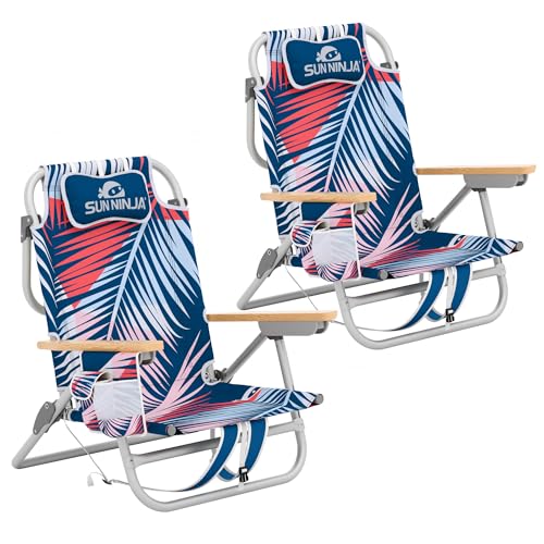 Image of SUN NINJA Portable Folding Beach Chair for Adults, 5 Recline Positions