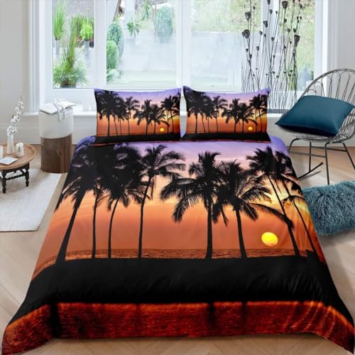 Homemissing Palmiers Sets de Housse de Couette Coucher de Soleil Housse de Couette 140x200cm Hawaiian Décoration Parure de Lit Enfants Garçons Filles...