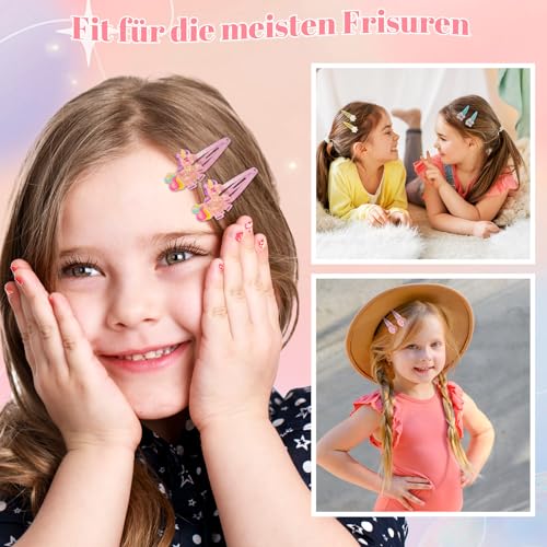 16 Stück Haarspangen Mädchen Glitzer, Haarspangen Kinder Mehrfarbig, Unicorn Meerjungfrau Schmetterling Blumen Herzen Regenbogen Haarclips Niedliche Haarschmuck für Kleinkinder Kinder Mädchen Frauen