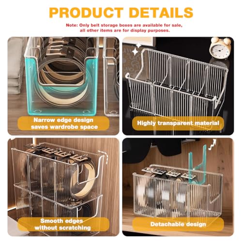 Image of HASTHIP Belts Organizer Case, Pack of 2 Clear PET Ribbed Organizer Box, Compartmentalized Storage Case with Flexible Divider Inserts, Wardrobe Belt Holder, 13.5x26x11cm