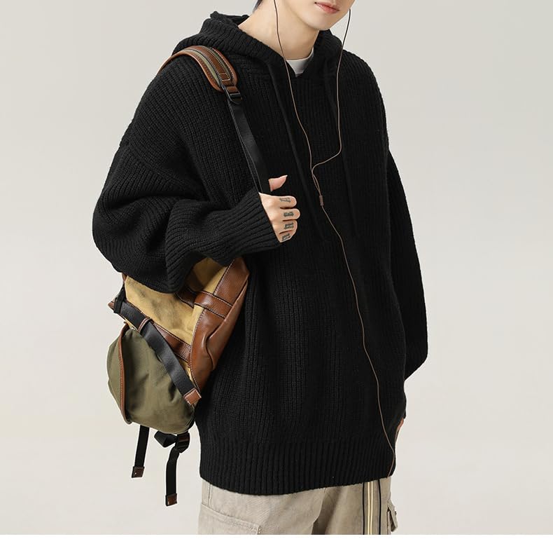 POHADON 2025 Men's Y2k Hooded Oversized Hoodies Casual Long Sleeve Sweater Solid Knitted Pullover Winter Fall Outfits2