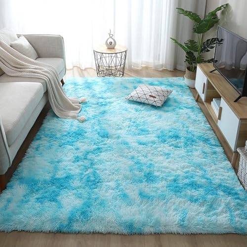 Tapis moderne à poils courts bleu ciel 120x270 cm extra large salon