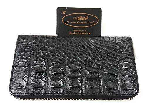 Julie Genuine Crocodile Alligator Backbone Skin Leather Zip Checkbook Black Wallet2