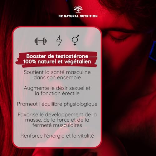 TESTOSTÉRONE HOMME BOOSTER - Musculation, Libido, Puissant, Énergie - Formule Naturel avec Maca, Fenugrec, Zinc, Vit B6 et Ginseng. 90 Capsules. VÉGAN. N2 Natural Nutrition – Image 3