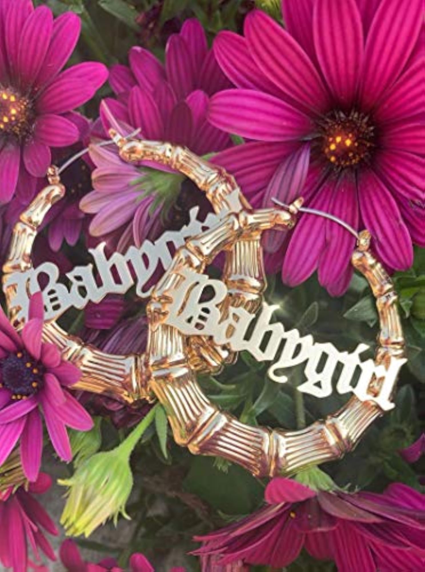 Large Bamboo Earrings with Babygirl Word, Hip-Hop Style