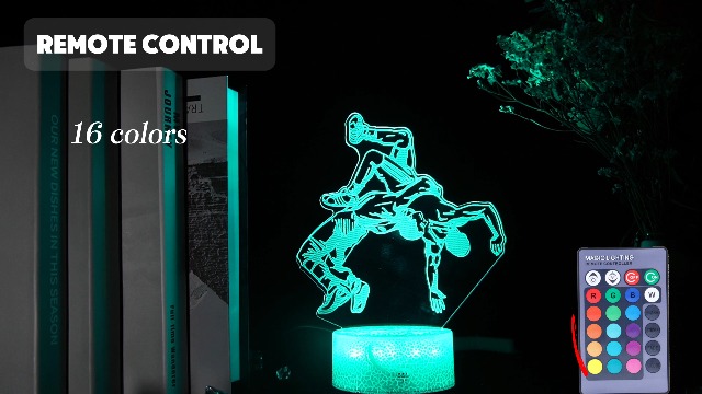 Image of Wrestling Night Light, Wrestler Gifts, Wrestler 3D Illusion Lamp with 16 Colors Changing, Remote Control and Dimmable, Kids Boys Girls Room Decoration, Holiday Xmas Gifts