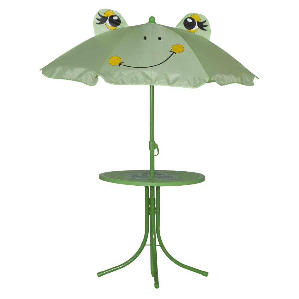 Siena Garden 672614 Froggy Set pour Enfants 2 Fauteuils Pliants + 1 Table + 1 Parasol Motif de Grenouille Acier Vert
