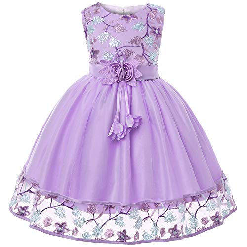 Cichic Girls Dresses 2019 Flower Girl Wedding Dress Elegant Dresses for Party 2-9T (3-4 Years, Purple Embroider)