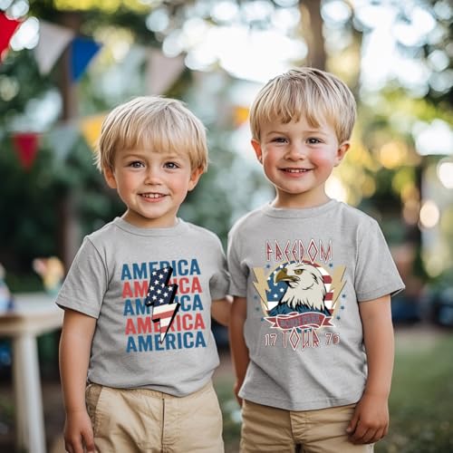 Image of Mrocioa USA American Flag 4th of July Shirt for Boy Girl Kids Stars Stripes Patriotic T-Shirt