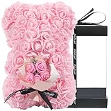 Mothers Day Rose Bear - Rose Teddy Bear Gift for Mom10 inch Teddy Flower Bear - Over 250 Dozen Artificial Flowers - Valentines Day, Anniversary & Bridal Showers Clear Gift for Women (Light Pink)