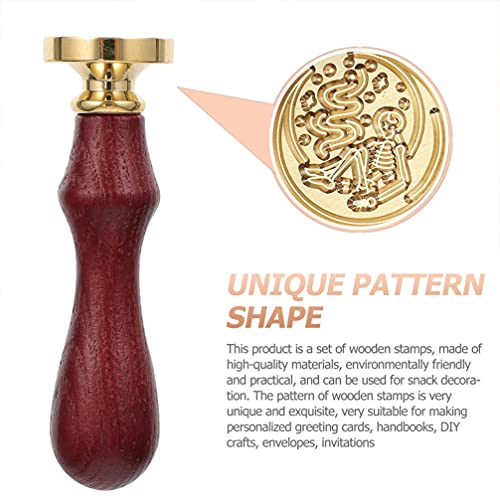 Tomaibaby Wax Afdichting Stempel Vintage Retro Arts Ambachten Houten Handvat Metalen Stempel Maan Skelet Patroon Stempel… - Afbeelding 7