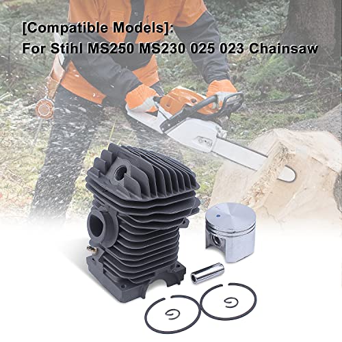 Mtanlo Kolbenzylinder für Stihl Ms250 Ms230 025 023 Motor, 42,5 mm Zylinder, Kolben mit Stift, Clip, Deckel unten, Nadellager 1123 020 1209 1123 021 2500