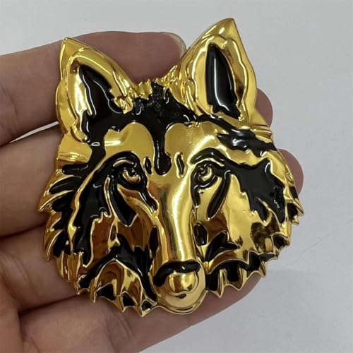 Image of 1pc Chrome Coyote Head Logo Metal Emblem American Wolf 3D Badge Sticker Decal Fits for Car Truck Trunk Body Rear Tailgate Vehicle Auto Parts (Golden)