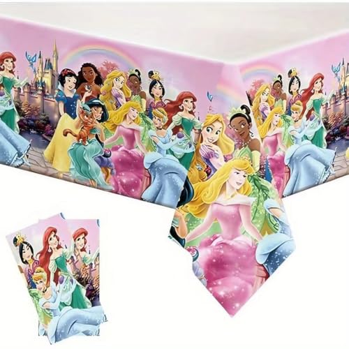 3PCS Princess Birthday Tablecloth Decorations Plastic Waterproof Tablecloths Pink Cartoon Party Supplies for Boys Girls Fans Concert Birthday Party