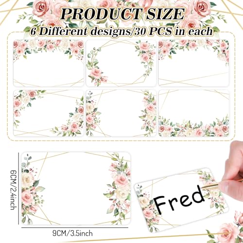 Image of Whaline 180 Pcs Back to School Floral Name Tag Stickers Pink Flower Rectangle Nameplate Stickers Classroom Bulletin Board Decoration Label Decal for Office School Desk Wall Message Board, 6 Designs