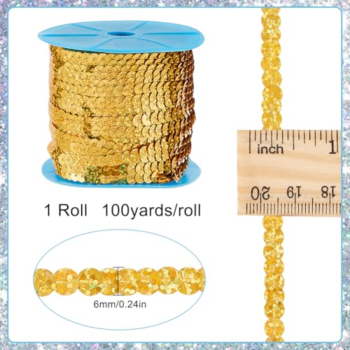 SOFPLATE 100 Yards Gold Sequin Trim 6mm Flat Sequin Strips Metallic Sequin Strand Fabric Paillette String Holographic Glitter Sequins for Crafts Sewing Dress Costume Headband Fringe Embellishments - Image 2