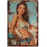 Original Vintage Girl Theme Wall Art Print Poster, Sexy Beauty, Funny Retro Classic Art Wall Decoration, Garage/Man Cave/Room Tin ​Metal Signs Artwork