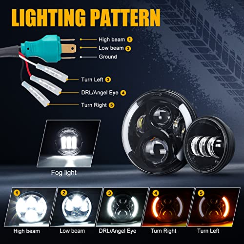 Image of SUPAREE 7 inch LED Motorcycle Headlight with 4.5 inch Fog Light fit for Touring Road King Ultra Classic Electra Street Glide Tri Cvo Heritage Softail Slim Deluxe Fatboy Chrome